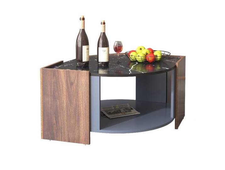 Merax Couchtisch in Augenform mit großen Stauraum, Beistelltisch Marmoroptik, Wohnzimmertisch Industrial
