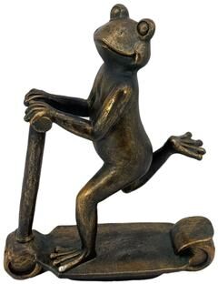 Galt International "16"" Scooter Frog Copper-Look Resin Garden Statue"