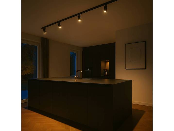 Calex Schienenset, 4 GU10-Spots, schwarz, Länge 2 m, Metall GU10, dimmbar, schwarz, für Wohn- / Esszimmer, Metall, Modern