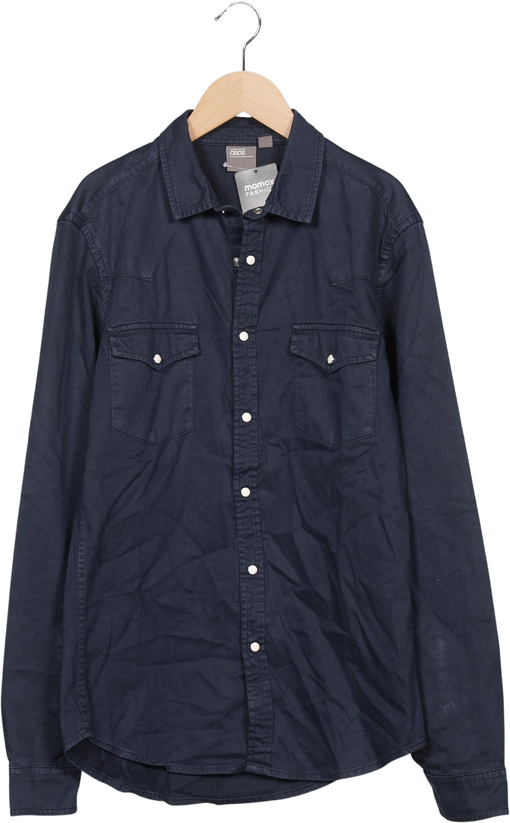 asos Herren Hemd, Marineblau, Gr. M, Elasthan / Baumwolle - Second Hand