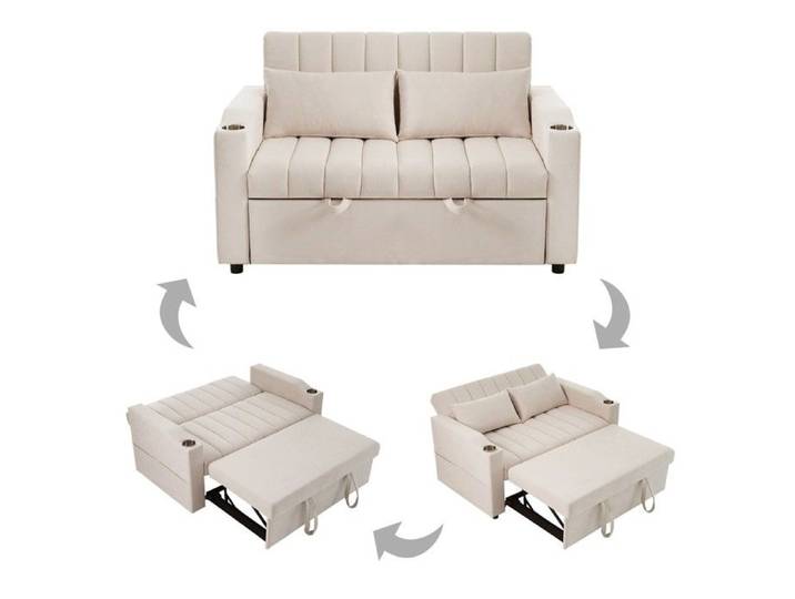 Xylo Canapé-lit convertible 2 places moderne dossier réglable et porte-gobelets