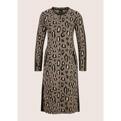 Midikleid MADELEINE "Kleid Jacquardkleid mit Leo-Muster & Strass", Damen, Gr. 38, dunkeltaupe, multicolor, Modern, slim fit, Rundhals, Kleider Midikleid