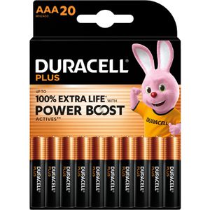 Duracell Batterien Plus Power Boost, Alkaline, 1,5V, 12 Jahre lagerfähig, AAA / Micro / LR3, 20 Stück