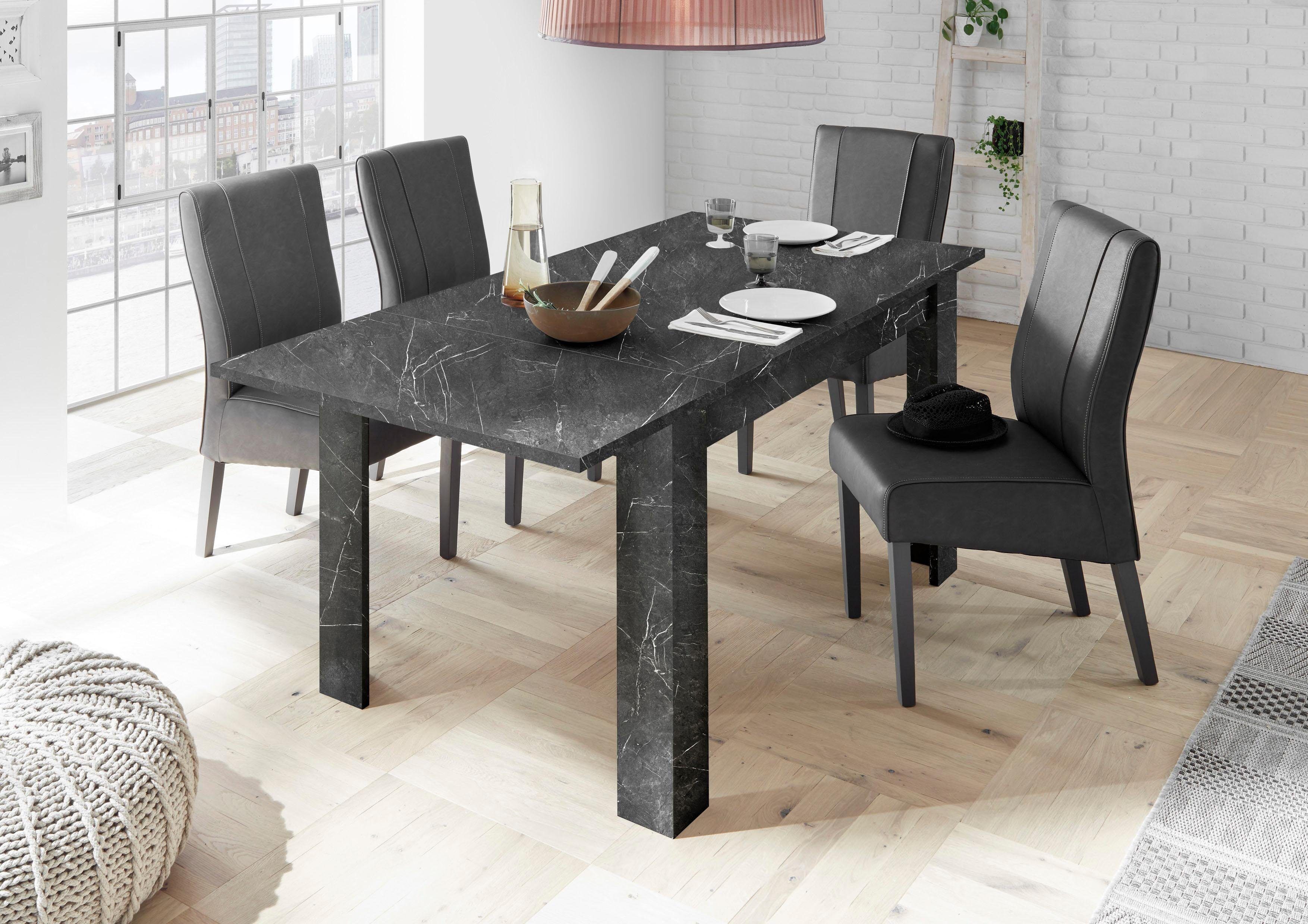 Esstisch HOME AFFAIRE "Carrara", grau (anthrazit marmor, optik, anthrazit marmor, optik, anthrazit marmor, optik), B:137cm H:79cm T:90cm, Tische, Esstisch, Breite 137-185 cm, inkl. Ansteckplatte anthrazit marmor, optik, anthrazit marmor, optik, anthrazit 