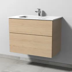 Sanipa 3way Keramik-Set Design Keramik-Waschtisch und Unterbau mit 2 Auszügen, Eiche-Nordic SM48048