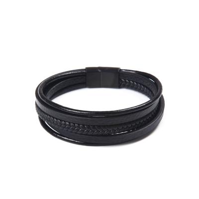 Lederarmband FIRETTI "im maskulinen Design, mehrreihig, teilweise geflochten", schwarz, Armbänder, Herren, 23cm, Edelstahl Leder, Edelstahl, Leder, Lederarmband