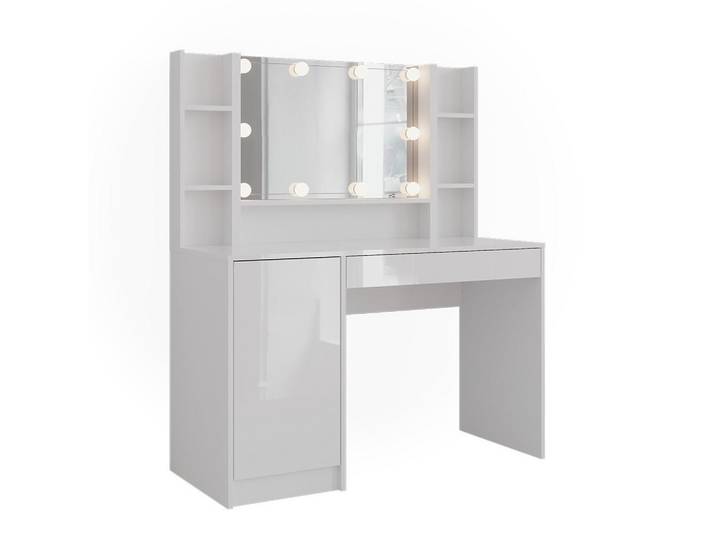 Vicco Schminktisch Sherry, Weiß/Weiß Hochglanz, 119.8 cm mit Spiegel, Weiß, Weiß Hochglanz, Holzwerkstoff, Rechteckig, 119.8x141x50.1 cm, Schlafzimmer, Schminktische