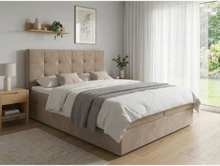 Boxspring-Polsterbett DIRELIS TRINITY 140x200 cm beige Matratze: Bonell-Federkernmatratze