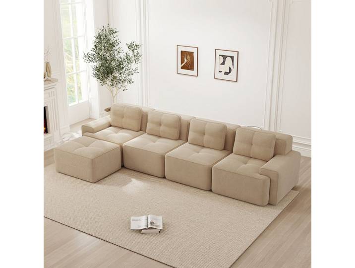 MODFU Schlafsofa Boneless Chenille-Cloud-Sofa, mit 32D-Schaum, tiefem Sitzkomfort, rutschfestem Design, pflegeleichtem Cordstoff und flexiblem Moduldesign für L-, U- und Mehrsitzer im Wohnzimmer 1 Teile