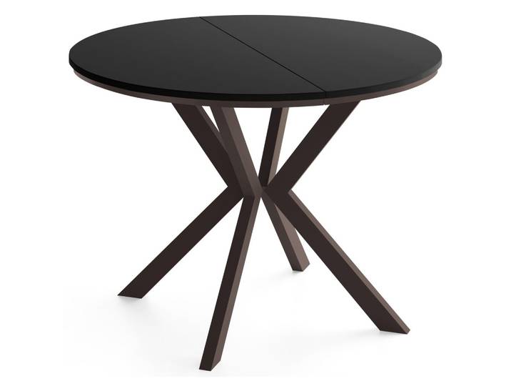 ESSTISCH Valio Neo rund oval ausziehbar verlängerbar mit braunen Metallbeinen, Schwarz 90-130/90/76 cm