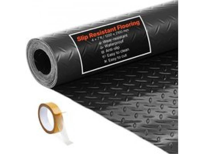 VEVOR Garagenbodenmatte, 1200x2100 mm Antirutschmatte, Meterware, 2,2 mm dicke PVC-Noppenmatte, Bodenschutzmatte mit doppelseitigem Klebeband, für Lager, Fitnessstudios, Anhänger, Schwarz