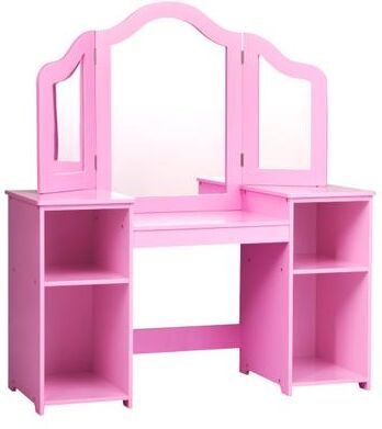 Costway Kids Tri Folding Mirror Makeup Dressing Vanity Table Set-Pink