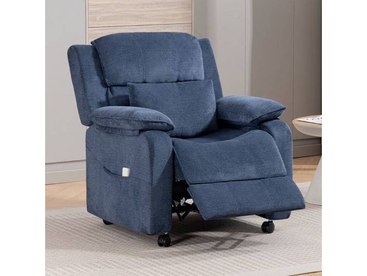 Fauteuil Relax Électrique DYHOME Fauteuil Inclinable Salon Avec Repose-Pieds en Tissu Chenille Bleu