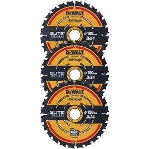 DeWalt Kreissägeblatt ELITE DT10399-QZ, 3 Stück, 190 x 30mm, 24 Zähne, für Holz