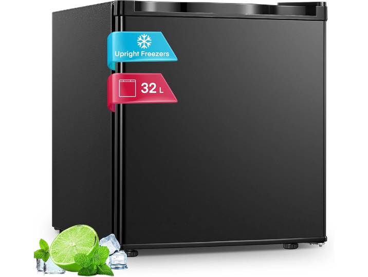 Mini-congélateur 32L, petit congélateur silencieux, réfrigérateur-congélateur compact, idéal pour le bureau, le camping, l'extérieur, noir