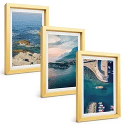 BILDER SET 3er Set - 20x30 cm Goldrahmen - Meerblick, Klippen, Häfen