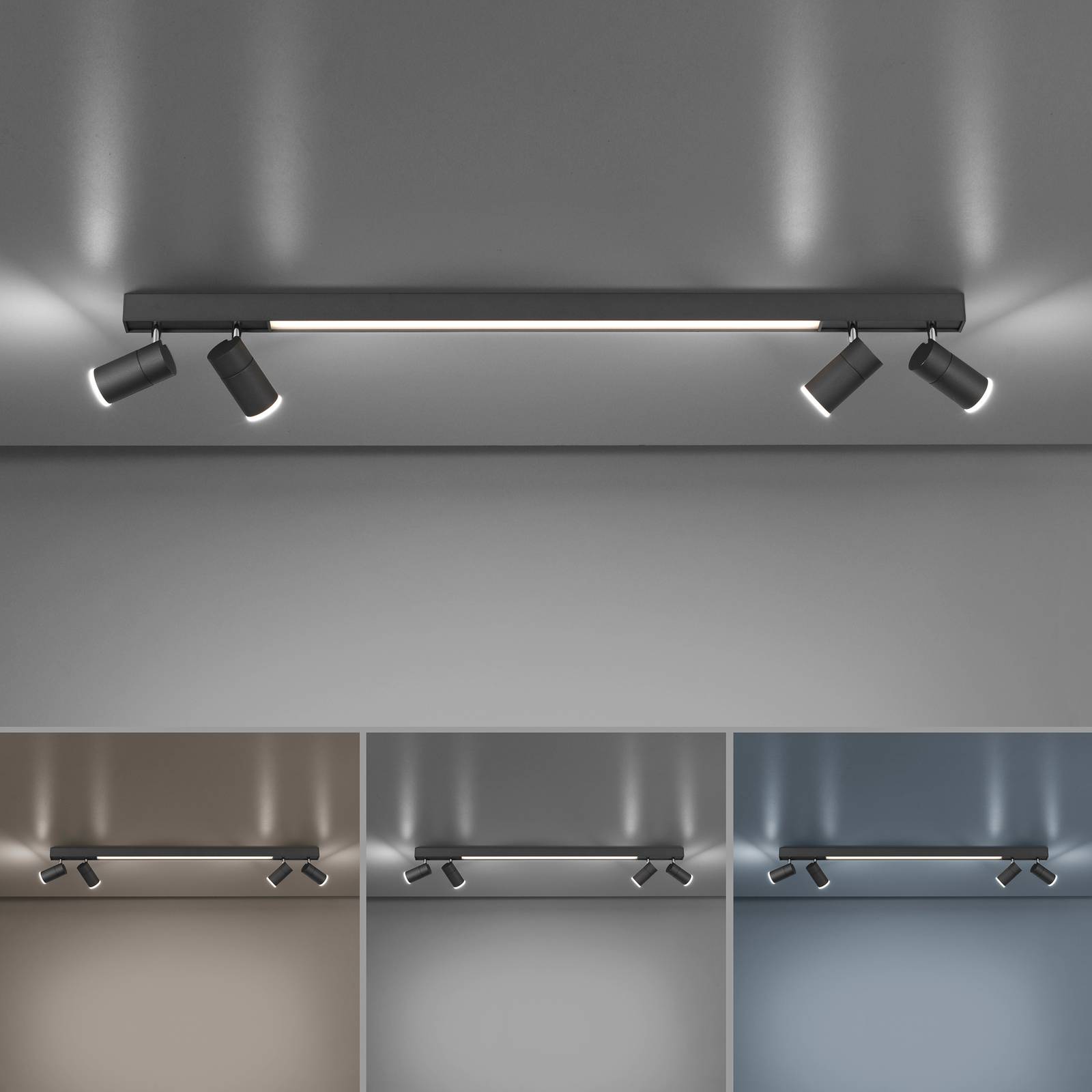 Pure Lampa sufitowa LED Lines Spot, możliwość ściemniania, aluminiowy / szary / cynkowy, salon / jadalnia, metal, nowoczesny