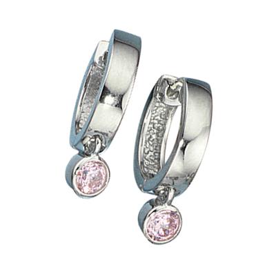Paar Creolen JOBO "Ohrringe", silber (rosa, rosa), Ohrringe, Damen, Silber 925 (Sterlingsilber), 925 Silber rhodiniert mit 2 Zirkonia