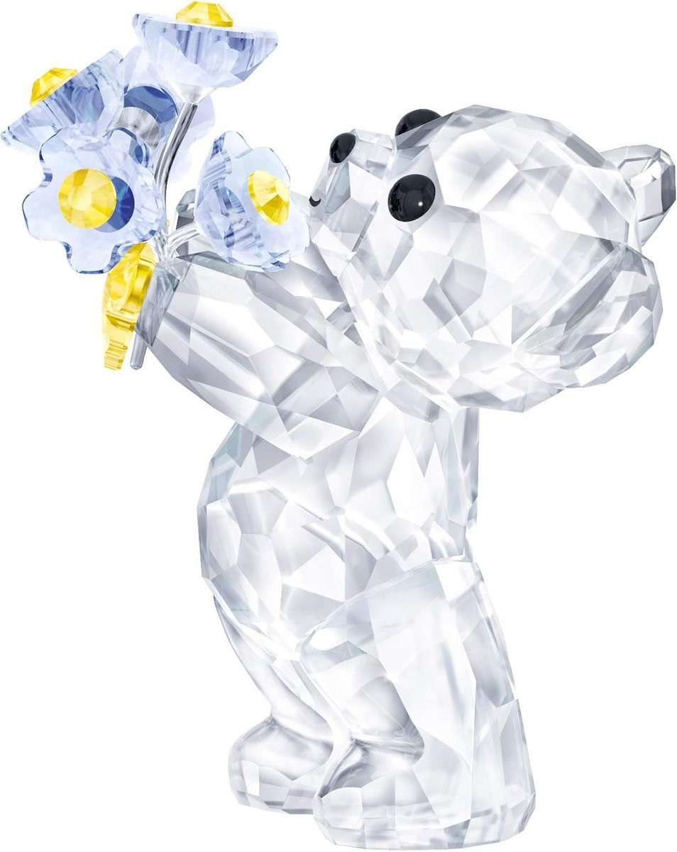 Kristallen Beer Figuur met Bloem Interieur Decoratie Gekleurd Hoogte: 4.5 cm
