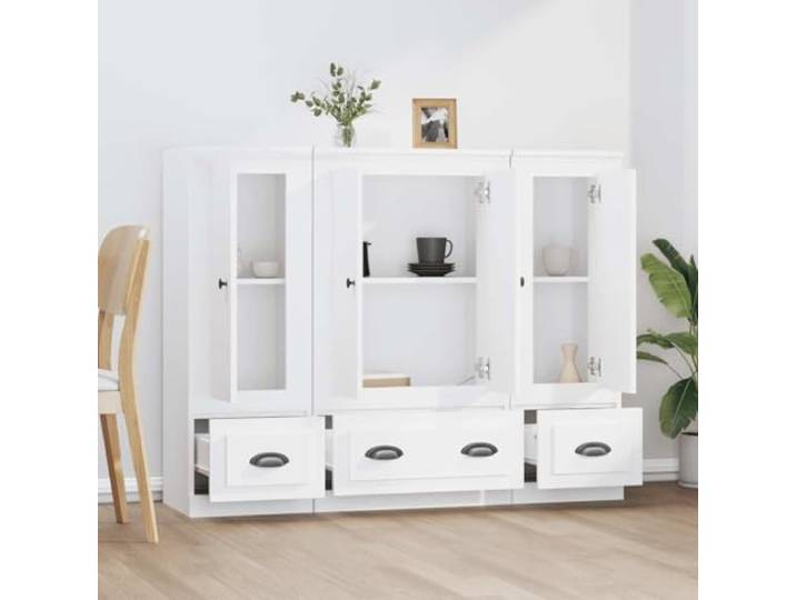 KTHLBRH Anrichte 3 Stück weiß aus mehrschichtigem Holz, 132 cm Minimalistisches Design, großer Stauraum, glatte Oberfläche, feuchtigkeitsbeständig