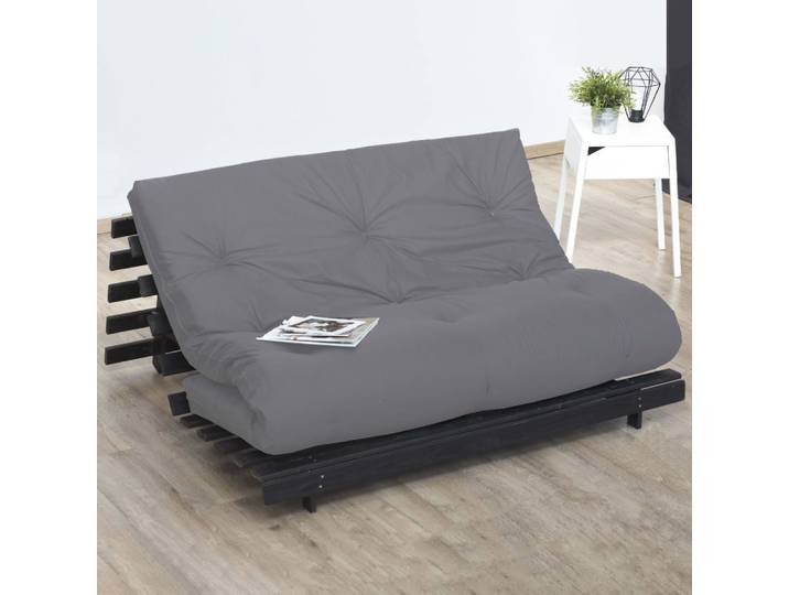Matelas futon coton + fibres gris clair 140x190