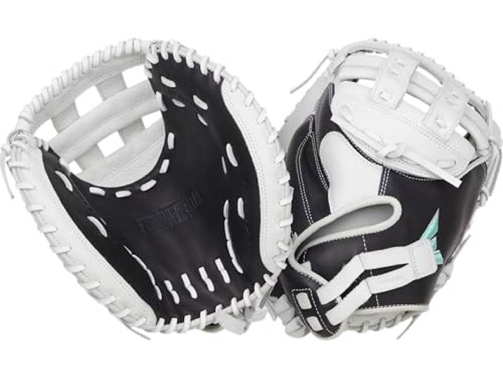 Easton Mädchen Fundamental Fastpitch Softball Glove 12 -13 Multiple Sizes & Colors Handschuh, Schwarz/Weiß/Mint Modifiziertes H-Netz, 33 Catcher