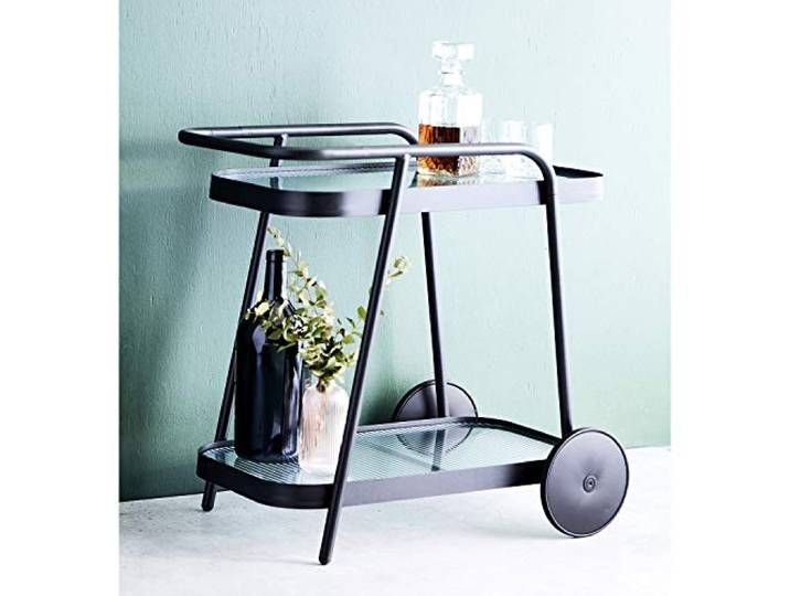 Outfit Rollwagen Servierwagen Getränkewagen Gartenwagen Aluminium mit Glasablagen Anthrazit
