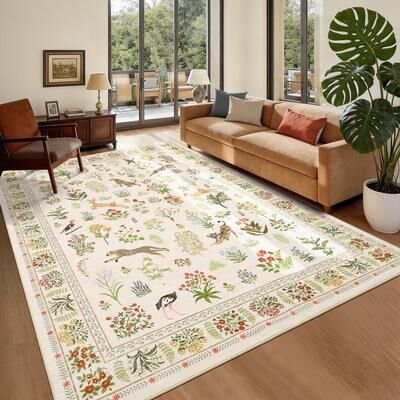 Garvee Playful Animals Botanical Design Area Rug