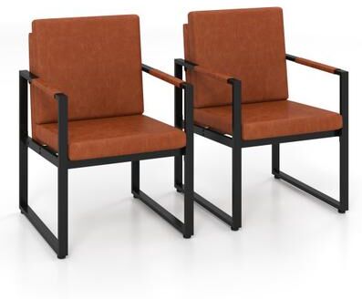 Costway Set of 2 Mid Century Modern Single Sofa Chairs with Cushions-Brown