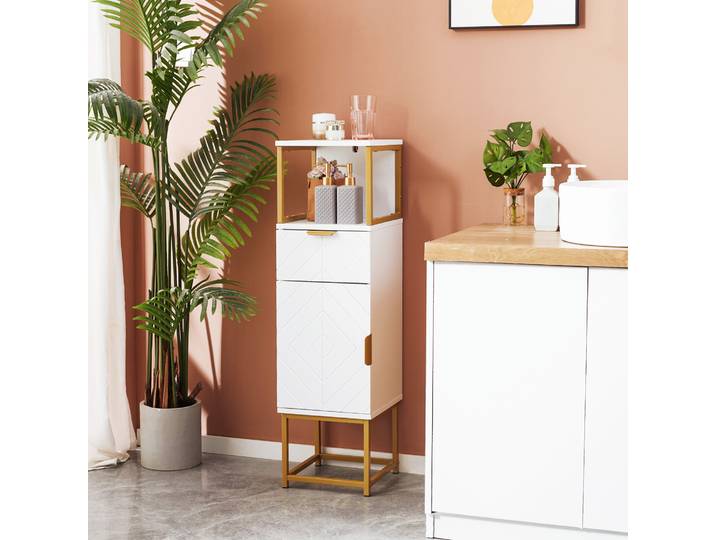 kleankin Colonne Salle de Bain Bois Métal 30x30x105cm Blanc