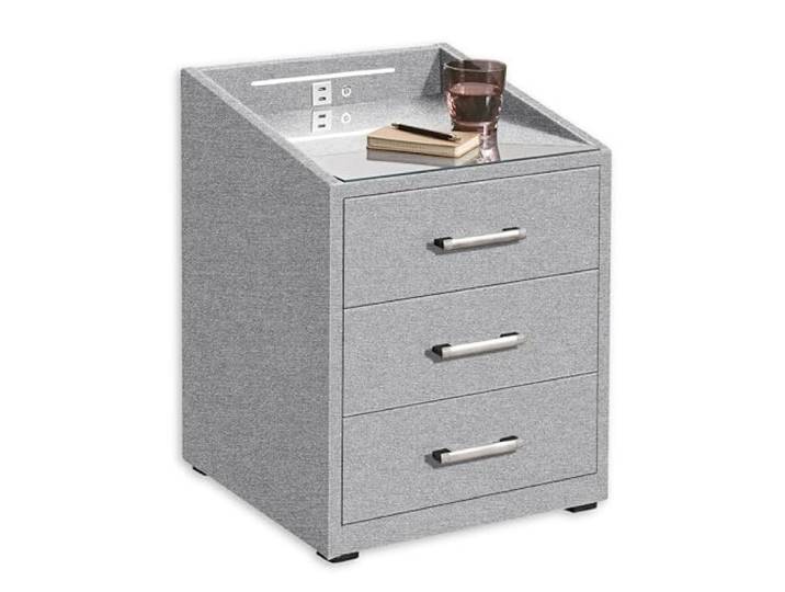 Froschkönig24 Moon Nachttisch Boxspringbett, Lars Silver - Funktionaler Nachtschrank mit USB-Anschluss und LED-Beleuchtung - 47 x 61 x 46 cm (B/H/T)
