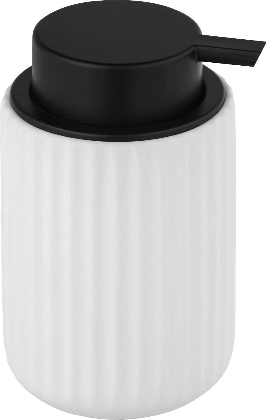 Seifenspender WENKO "Belluno", schwarz-weiss (weiß, schwarz), H:13,5cm L:8cm, Keramik, Kunststoff, Dosierspender, Seifenspender, aus Keramik, Füllmenge: 400 ml weiß, schwarz B/H/T: 13,5cm
