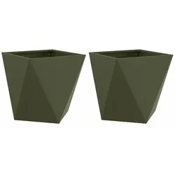 Helloshop26 - 2er-Set moderne Outdoor-Pflanzkübel 50 x 50 x 50 cm schickes Design aus olivgrünem Stahl