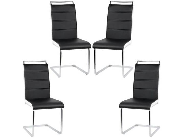 Chaise pied luge - DYLAN - Imitation Cuir - Lot de 4 Chaises - Noir et blanc