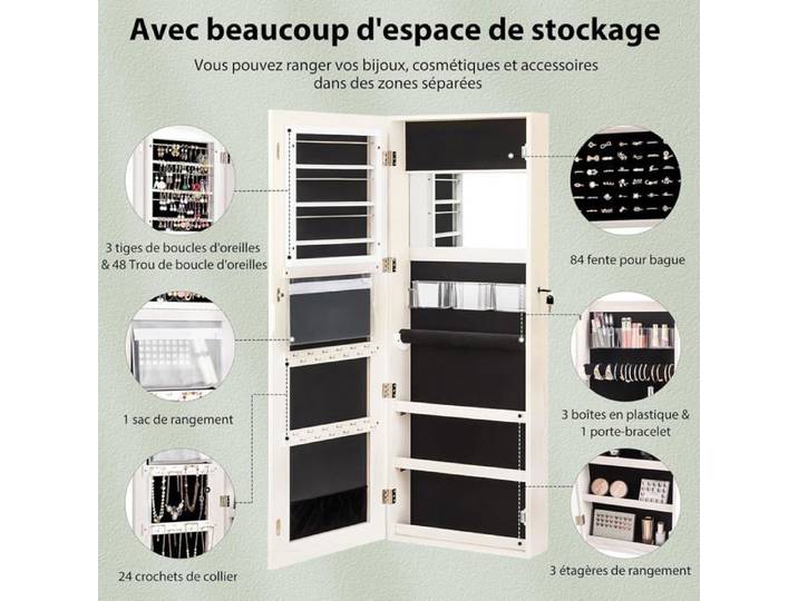 GIANTEX Armoire à Bijoux Murale avec Miroir sans Cadre LED Écran Tactile avec Étagère de Rangement Serrure Miroir Intérieur Blanc
