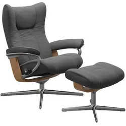 Stressless Sessel mit Hocker Wing Cross Leder Grau Batick Grey M (Medium)