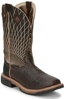 "Justin Original Workboots Derrickman 12"" Composite Toe Work Boot - Mens 7.5 Brown Boot D"