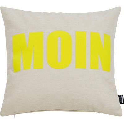 Dekokissen DONE. "MOIN", beige (beige, neon gelb, schriftzug), B:45cm L:45cm, Polyester, Dekokissen_Sitzkissen_Kissenhüllen, Extra weiche Haptik