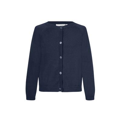 Strickjacke HAPPY GIRLS, Mädchen, Gr. 104, blau (navy), Strick, Obermaterial: 100% Baumwolle, unifarben, regular fit hüftlang, Rundhals, Raglanärmel Strickbündchen, Strickjacken Strickjacke, mit hochwertigem Strickmuster im vorderen Brustbereich