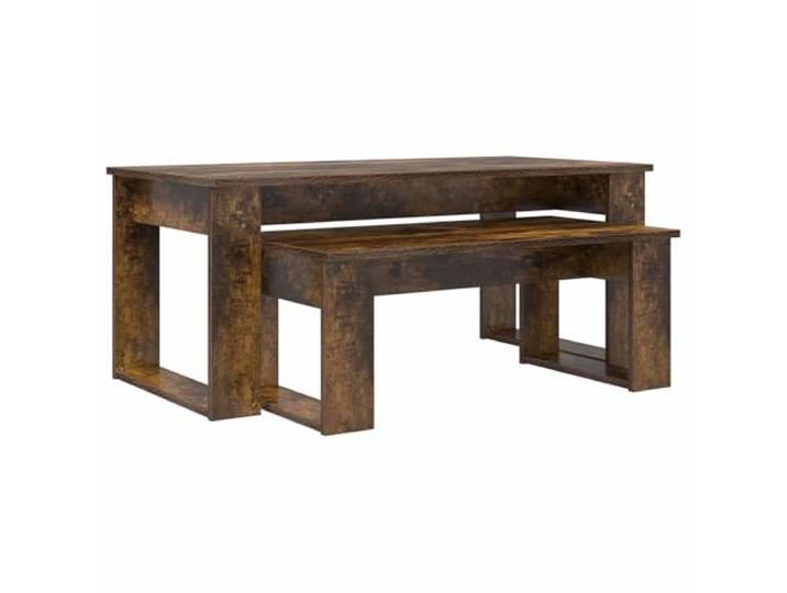 LASWWQMRF Couchtisch 2er Set Räuchereiche Beistelltisch 100x50x42 cm Zweiteiliges Tischset aus Holzwerkstoff in Räuchereiche-Optik für Wohnzimmer und Lounge, platzsparend kombinierbar.