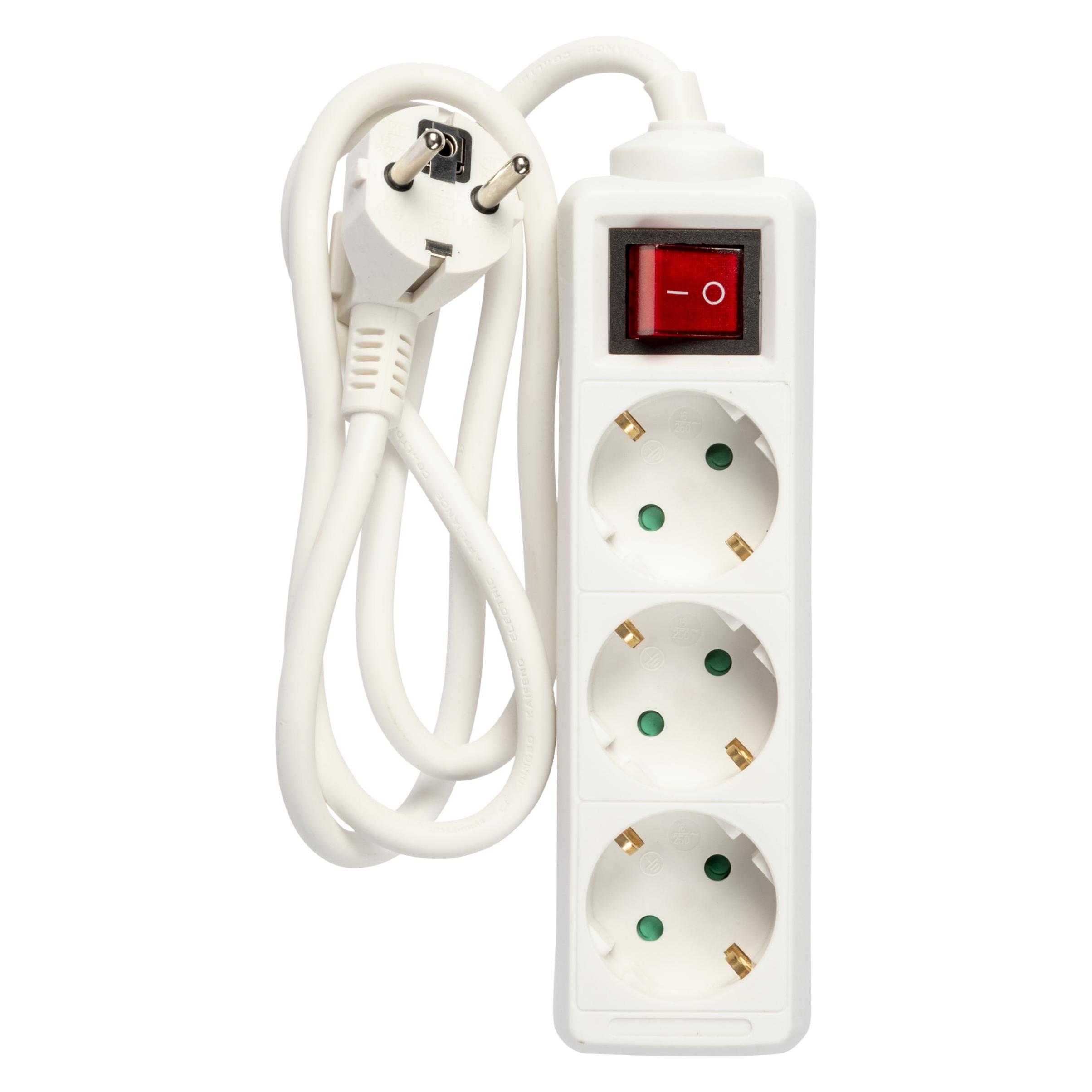 Deltaco Power outlet 3-way connector with switch and earth, 1m (3x, CEE 7/7, 1 m) (322133)