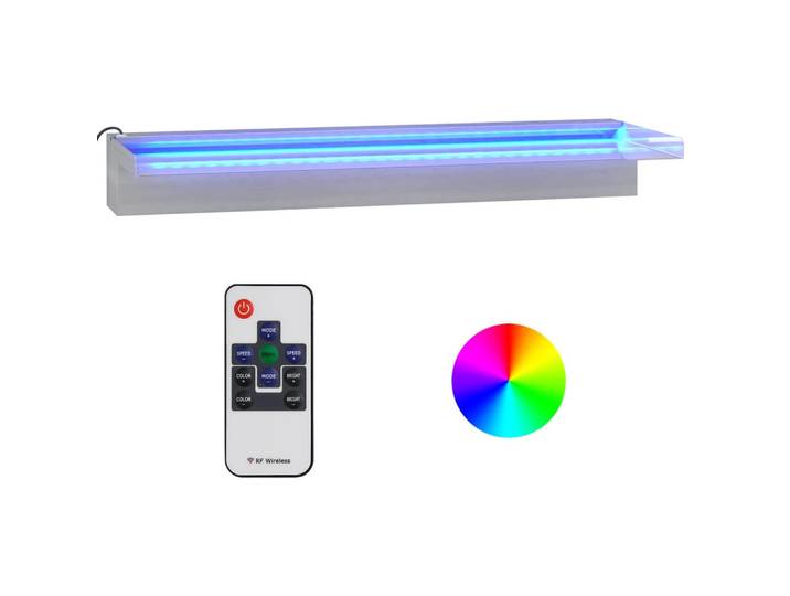 vidaXL Wasserfall-Element Mit Rgb Leds Edelstahl 60 Cm, Silberfarben, Metall, 60x8x21 cm, Dekoration, Gartendeko