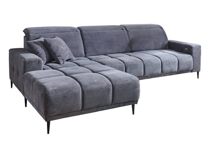 Ecksofa Cord grau elektrisch ausfahrbar 286 cm - OT links - MARISOL