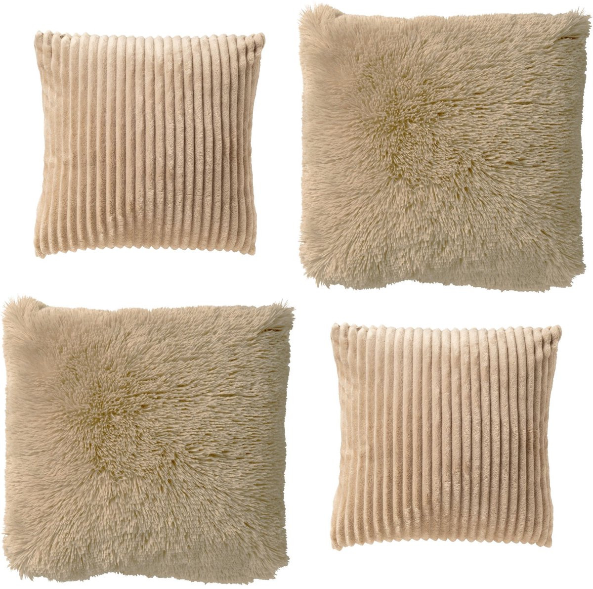 Dutch Decor Kussenset Cosy Layers - 4-delig - Beige - Inclusief binnenkussens - B/D/H: 60 x 60 cm en 45 x 45 cm