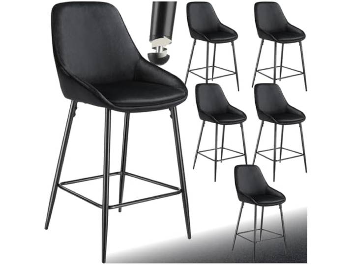 tectake® Barhocker mit Lehne, Barhocker Samt Stuhl, Sitzhocker mit Fußstütze, Bar Stool, Schalenstuhl Hocker mit Lehne, Tresenhocker, Tresenstuhl, Barstuhl mit Lehne - Samt schwarz/schwarz, 6er Set