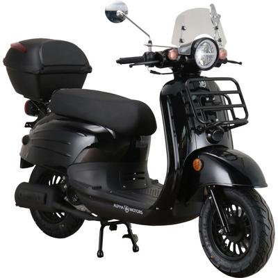 Motorroller ALPHA MOTORS "Adria", schwarz (schwarz, schwarz), Motorroller, mit Topcase, 45 km/h, mit Lenkerschloss und Windschild, B:67,5cm H:108,5cm L:175cm