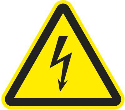 moedel Warnzeichen „Warnung vor elektrischer Spannung“, nach ISO 7010 W012, Folie selbstklebend, Seitenlänge 200 mm