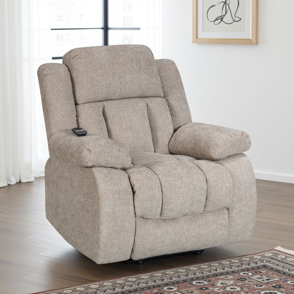 17 Stories 96 cm Wide Chenille Lift Assist Recliner Beige 104cm H X 96cm W X 96cm D