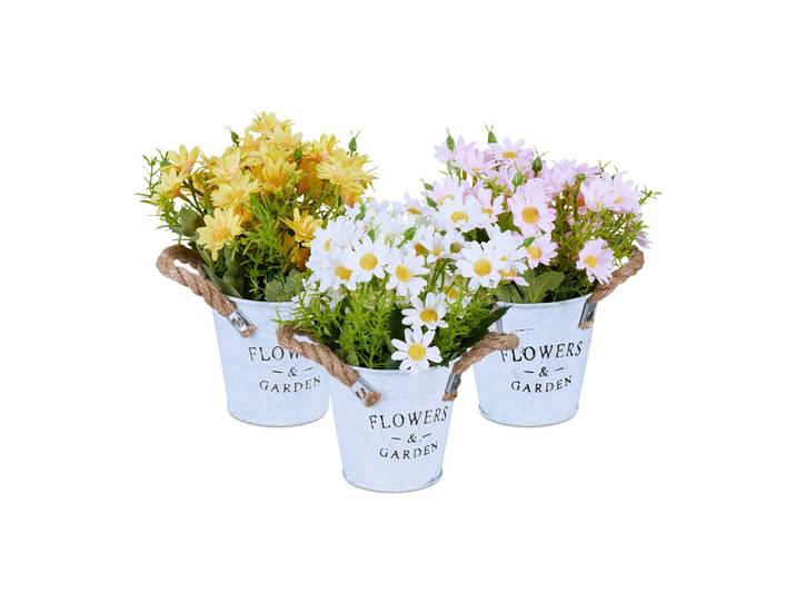 Kunstblumen Topf 40er-Set Weiss-Gelb-Rosa