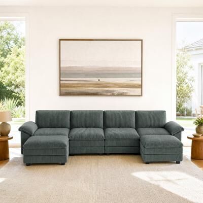 Uixe Modern Corduroy Modular Sectional Sofa With Armless Sofa Ottoman